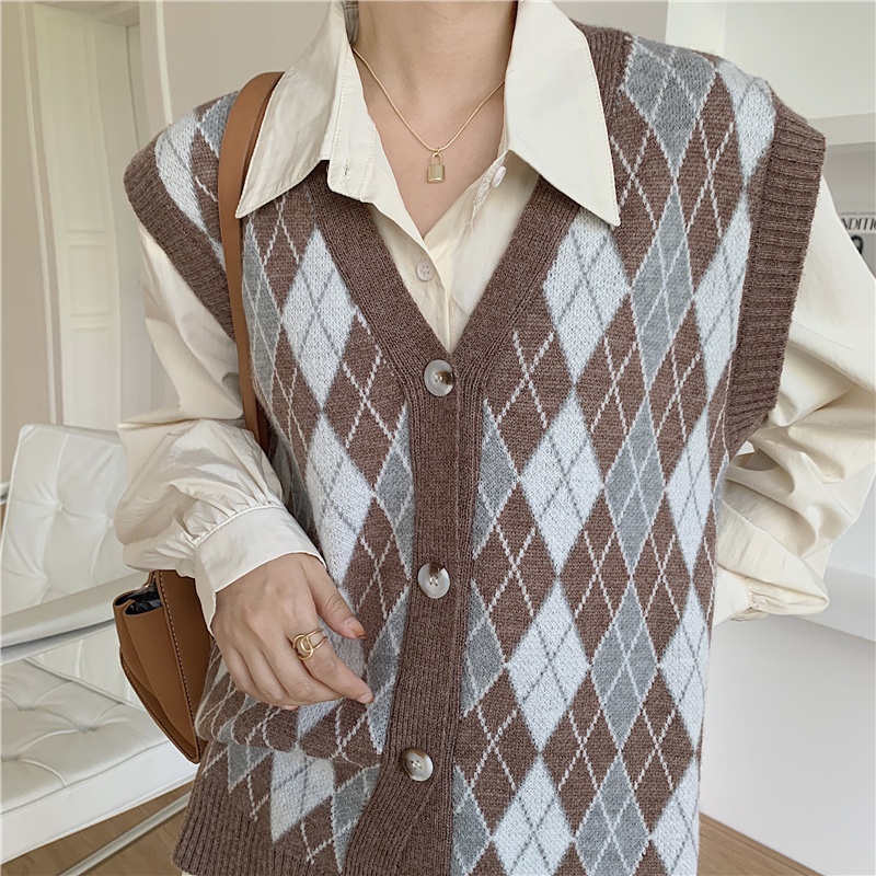 SUXI Áo Len Không Tay Cổ Chữ V Thời Trang Hàn Quốc Cho Nữ