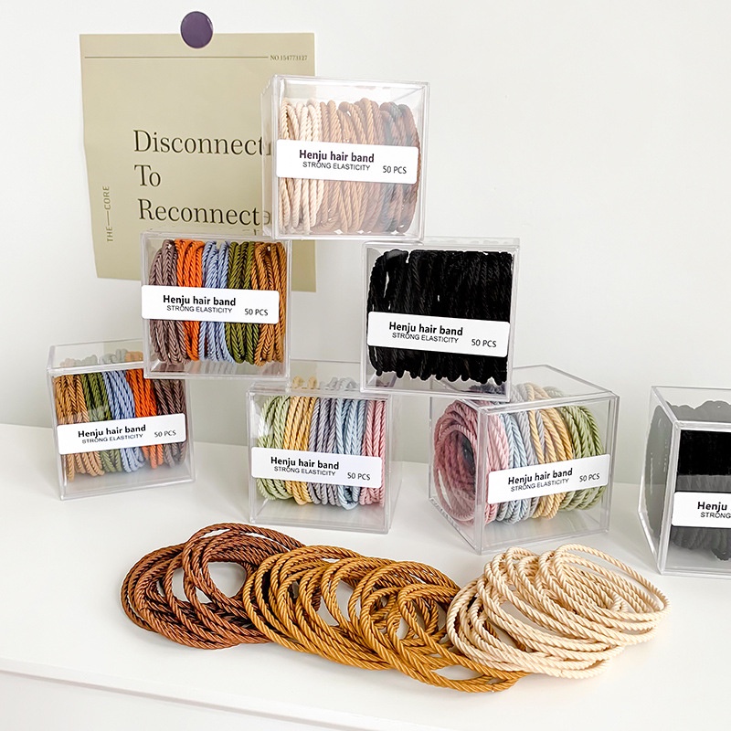 Hộp 50 Dây Thun Buộc Tóc Nhiều Màu Sắc Dành Cho Nữ