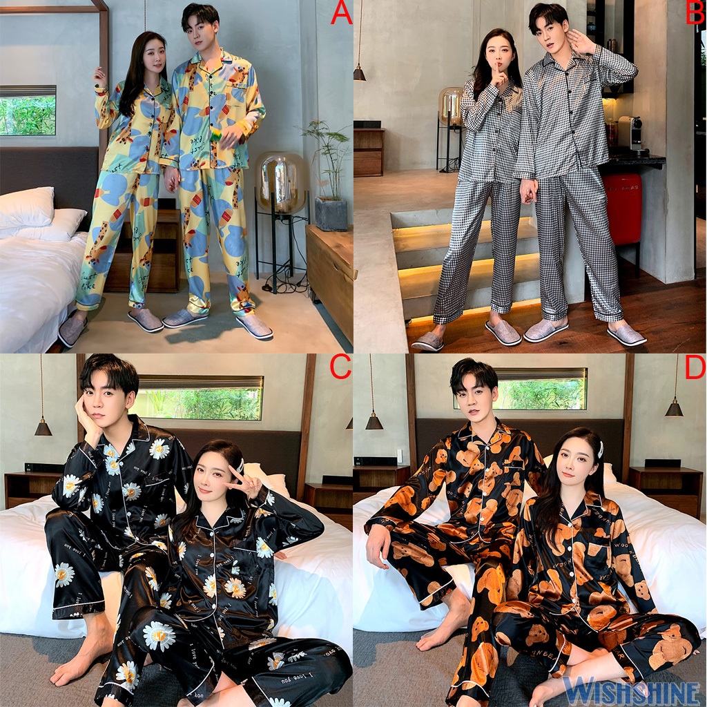 Set Đồ Ngủ Dài Tay Vải Phi Bóng Cho Cặp Đôi