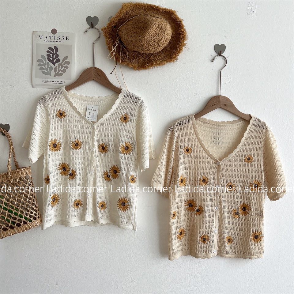 áo khoác mỏng thêu hoa hướng dương