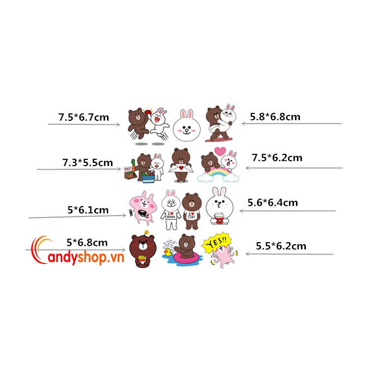 Combo 4 tờ Sticker dán Vali, nón bảo hiểm Gấu Brown và Thỏ Cony bởi candyshop88 ...