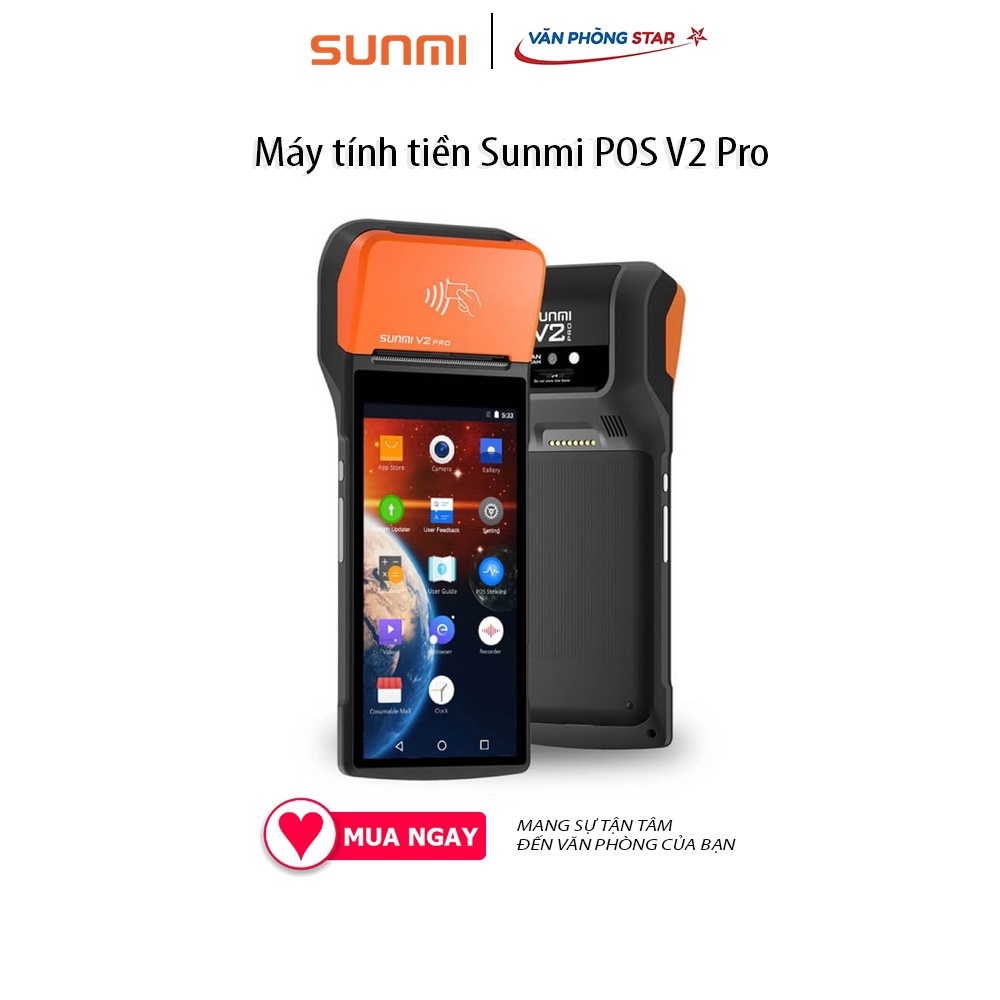 Máy pos bán hàng cầm tay Sunmi V2 Pro 5,99″ HD CPU Qualcomm Snapdragon Hỗ trợ 4G , Wifi 2.4G / 5G. Máy ảnh 5MP sau