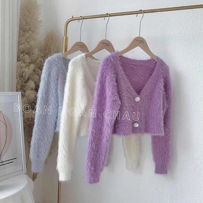 Áo len lông cổ tim croptop hàng QCL1