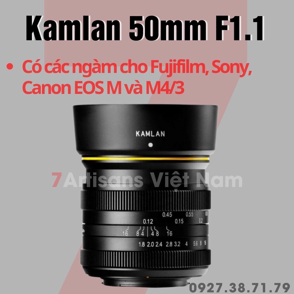 (CÓ SẴN) Ống kính Kamlan 50mm F1.1 dành cho Fujifilm, Sony, Canon EOS M và M4/3