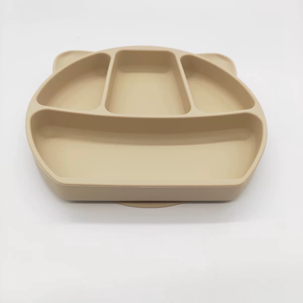 Khay ăn dặm silicon 4 ngăn hình Gấu tiện lợi có đế hít chống lật đổ an toàn cho bé sử dụng 𝐄𝟎𝟒