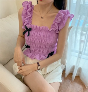 ÁO CROPTOP CỔ VUÔNG NHÚN NƠ 2 DÂY TIỂU THƯ CỰC XINH XẺO 🥰 - A1850