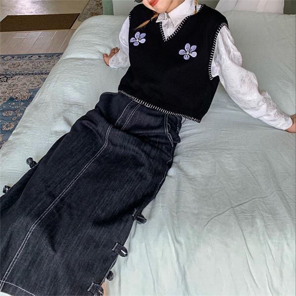 Áo len không tay cổ chữ v dáng rộng phong cách Hàn Quốc thời trang