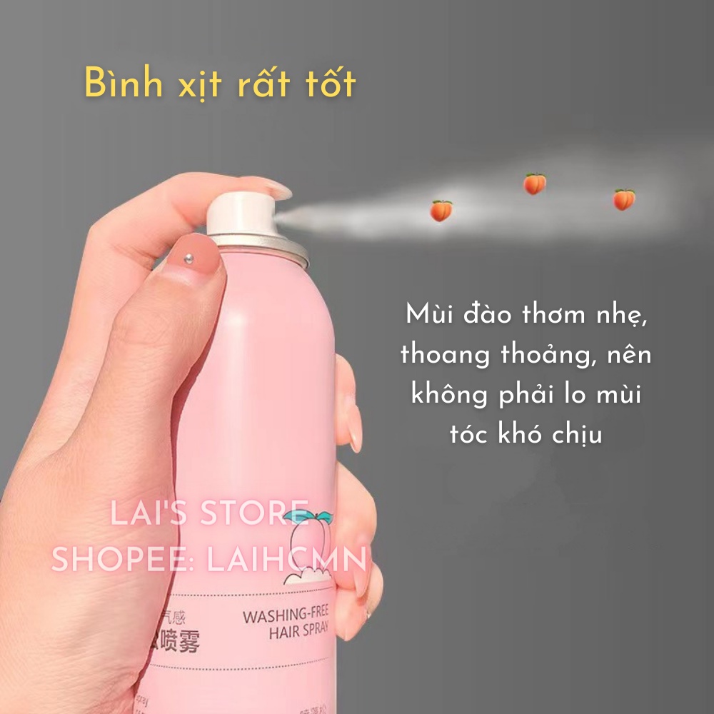 Gội Khô Hương Đào LuckyFine 150ml Dạng Xịt Xịt Gội Đầu Khô Cấp Tốc Giúp Tóc Bồng Bênh Suốt 8 Tiếng Không Bết Dính