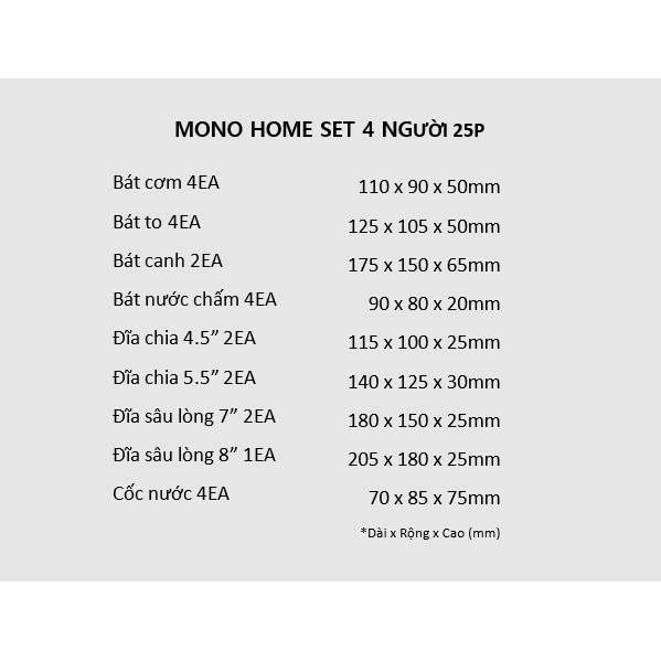 Set tân gia 4 người 25P Mono Erato - Hàng nhập khẩu Hàn Quốc - Bát, Bát đĩa, bộ bát đĩa, Bát đĩa Hàn Quốc