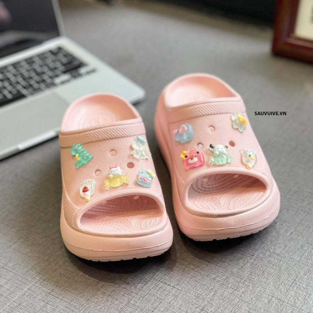 CSH2 - Crocs Slide High Verson 2 Cao 5cm Gắn Sticker Dễ Thương Cho Nữ - Sấu Vui Vẻ