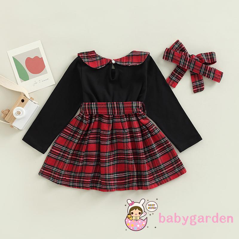 Đầm Tay Dài Cổ Peter-Pan Phối Họa Tiết Kẻ Sọc Và Băng Đô Cài Tóc Xinh Xắn Cho Bé Gái 6 Tháng Đến 5 Tuổi 6 Tháng Tuổi