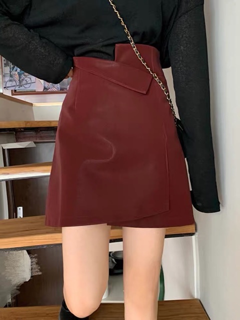 Váy da ulzzang dáng chữ A kèm quần lót trong[Sẵn S đen] | BigBuy360 - bigbuy360.vn