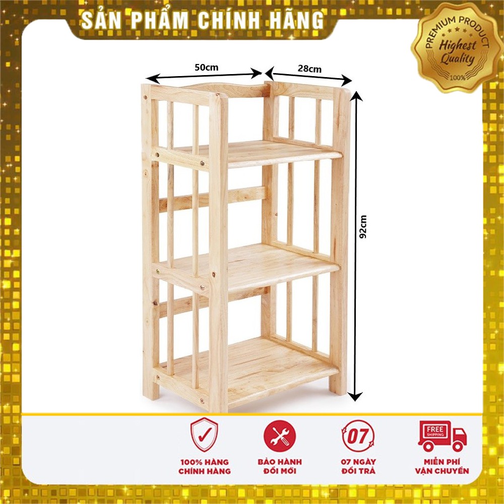 Kệ sách kệ đa năng 3 tầng gỗ cao su tự nhiên màu vân gỗ tự nhiên