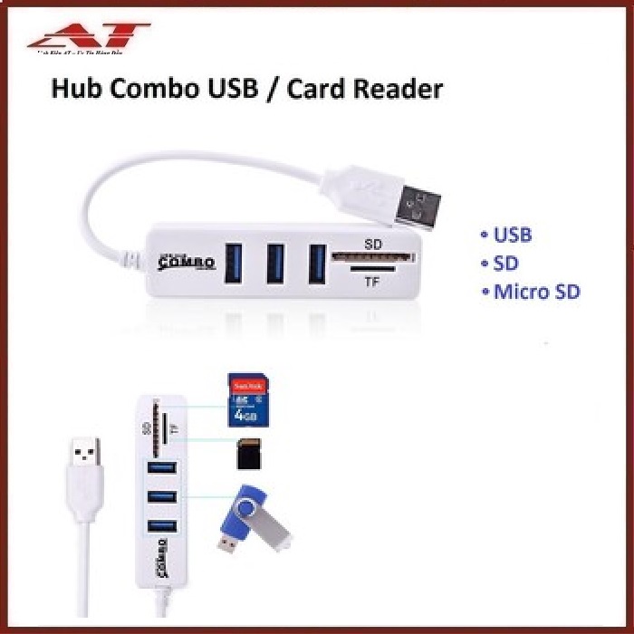 USB Hub Combo 3 Cổng Tốc Độ Cao USB 2.0 Bộ Chia 2 Trong 1 Đầu Đọc Thẻ SD/TF