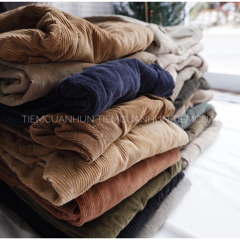Sơ Mi Nhung Tăm , Sơ Mi Nhung Gân 2hand Unisex Nam Nữ Nâu 2hand Vintage Dáng Form Rộng Bấm Nút Hiệu Xịn Thời Trang Big