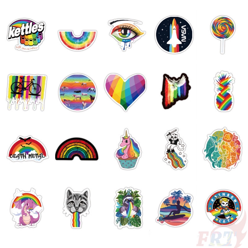 100Pcs/Set ❉ Ins - Rainbow Color Series A Giấy và decal dán tường ❉ DIY Mixed Laptop Skateboard Decals Doodle Stickers