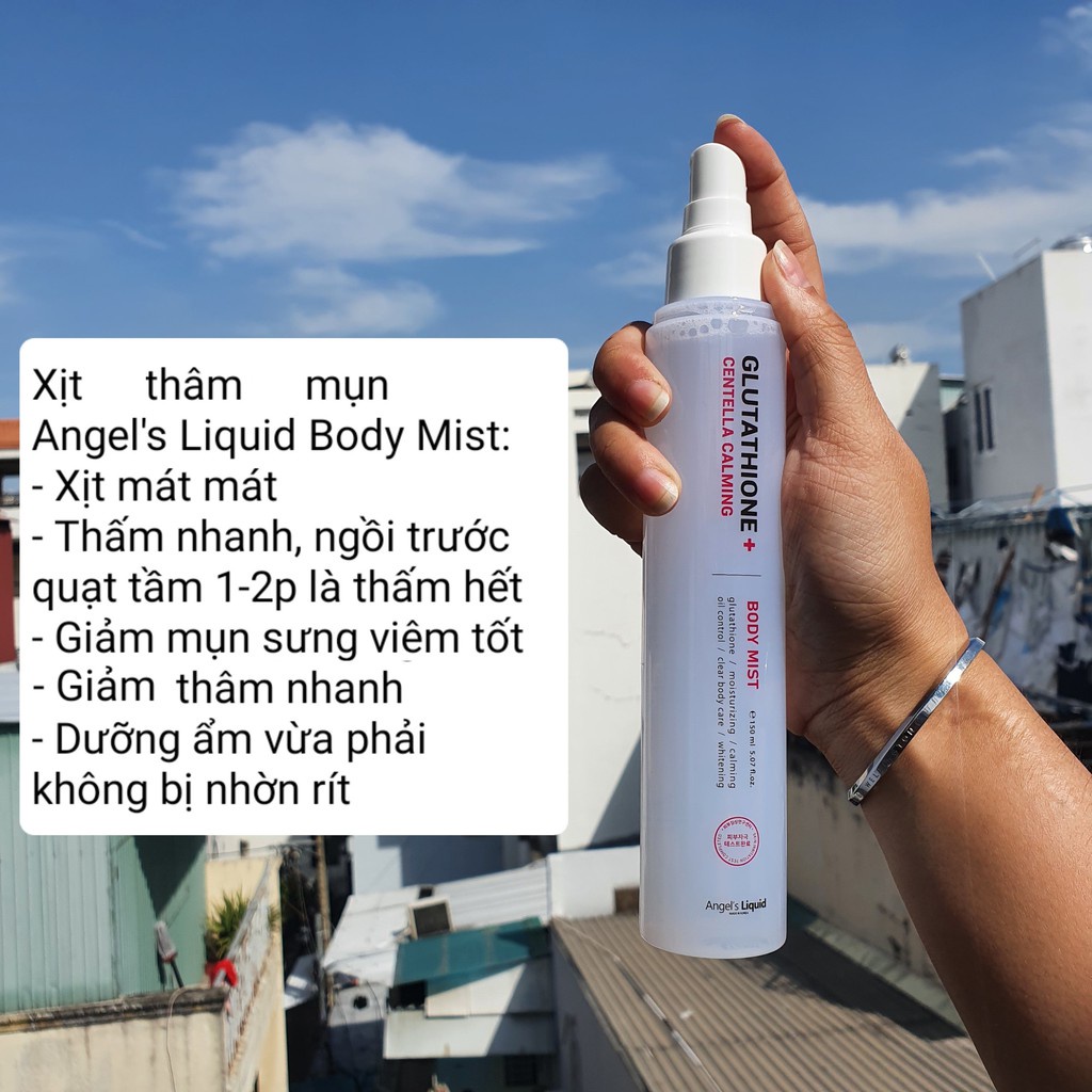 Xịt giảm mụn lưng Angel Liquid Body Mist Glutathione Plus dưỡng trắng 7Day 150ml