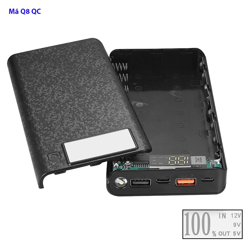 Mạch Sạc dự phòng Q8 hỗ trợ QC3.0 + Box 8 cell pin 18650 không hàn - KHÔNG CÓ PIN