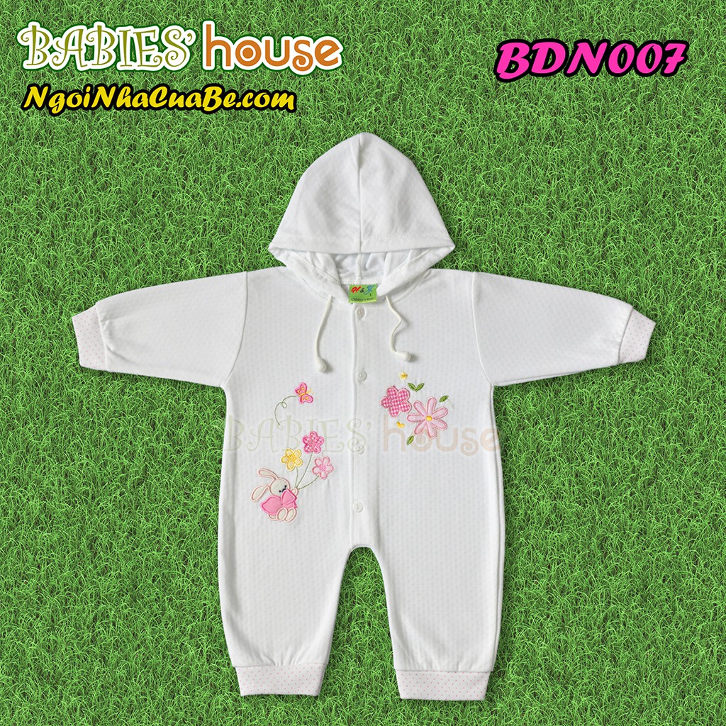 Bodysuit sơ sinh liền nón Thêu Hoa xinh xắn cho bé gái