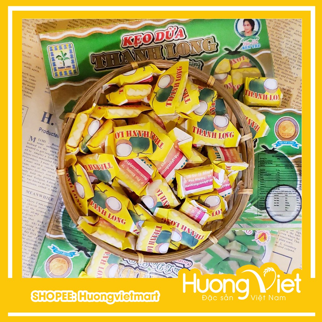 Kẹo dừa lá dứa sầu riêng Thanh Long 300g, kẹo dừa Bến Tre gia truyền