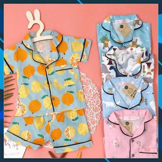 Pijama thô lụa viền ren in hình cho bé gái từ 8 đến 18kg, đồ bé gái, đồ ngủ bé gái, đồ mặc nhà