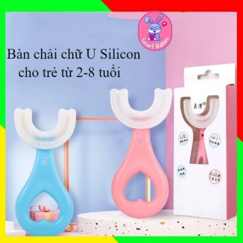 Bàn chải đánh răng chữ U silicon cho bé, bàn chải đánh răng silicon mềm mại cho bé tập đánh răng