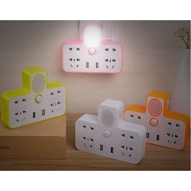 Ổ cắm điện thông minh kiêm đèn ngủ cổng usb sạc cho điện thoại hình chữ T chân cắm 3 chấu