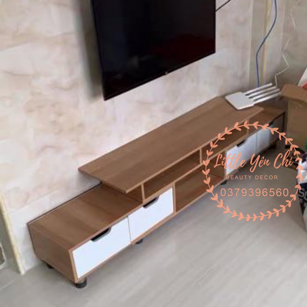 Kệ tivi cánh trơn Gỗ MDF kháng nước, kích thước (120-190)*30*36cm ( Màu Vàng)