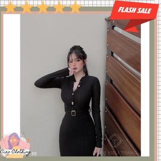 Đầm body len xoắn đai thắt eo V48