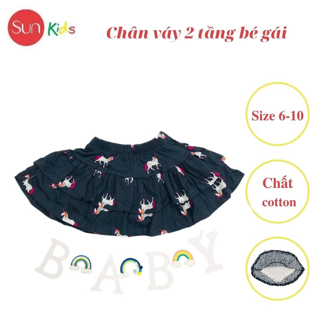 Chân váy cho bé, đầm bé gái 2 tầng, chất cotton, có quần đùi trong, size 6-10 - SUNKIDS1