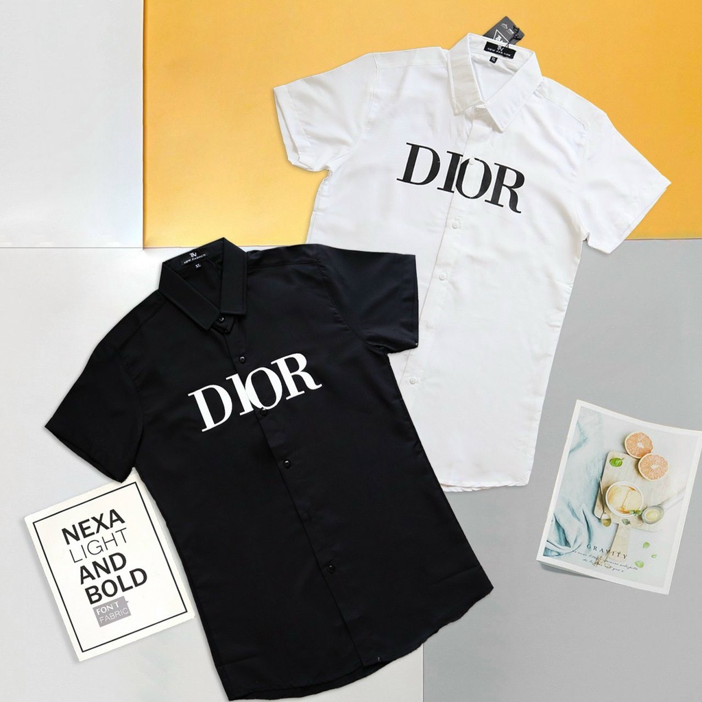 Áo sơ mi nam ngắn tay màu trắng đen cao cấp chất vải chuẩn hàng shop thời trang chất lượng tay ngắn phối chữ trước áo