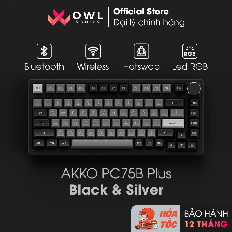 [Mua kèm Deal sốc] Bàn phím AKKO PC75B Plus Black &amp; Silver (Không dây / Hotswap / Foam tiêu âm / AKKO CS Jelly switch)