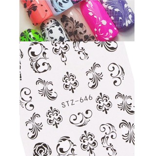 Sticker nước dán móng nail hoa văn vẽ nét đen