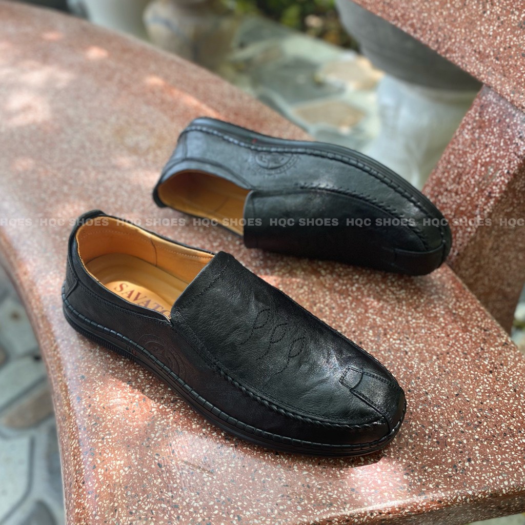 Giày da nam HQC SHOES da bò thật đế cao su khâu chỉ bảo hành 12 tháng HT005