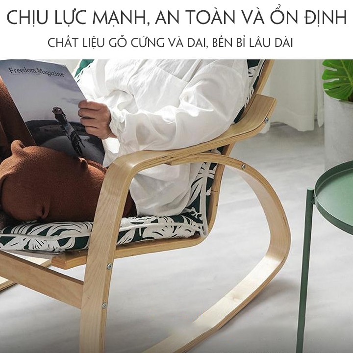 Ghế Poang ngắn, ghế lười bập bênh làm từ gỗ Bạch Dương dùng nghỉ trưa, thư giãn đọc sách