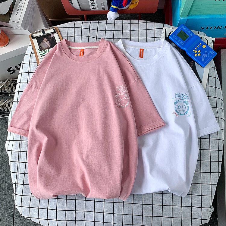 Áo thun Unisex form rộng tay lỡ, Áo phông nam nữ cotton thấm hút, dày dặn mềm mịn họa tiết ANDA BEAR