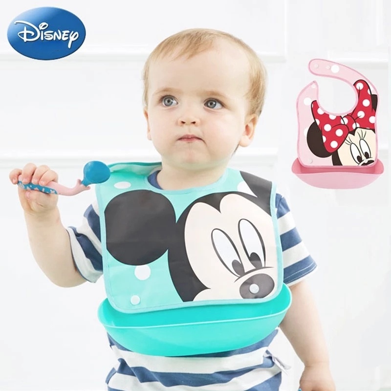 Yếm Ăn Mềm Mại Chống Thấm Nước In Họa Tiết Hoạt Hình Disney Minnie Dễ Tháo Rời Cho Bé
