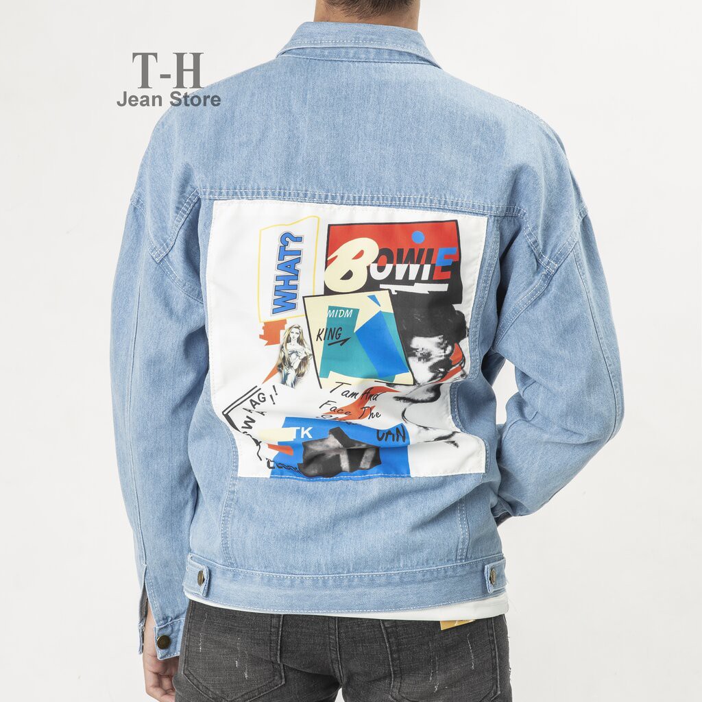 Áo khoác jeans phối chữ bowie cao cấp, áo khoác nam trẻ trung năng động cá tính | BigBuy360 - bigbuy360.vn