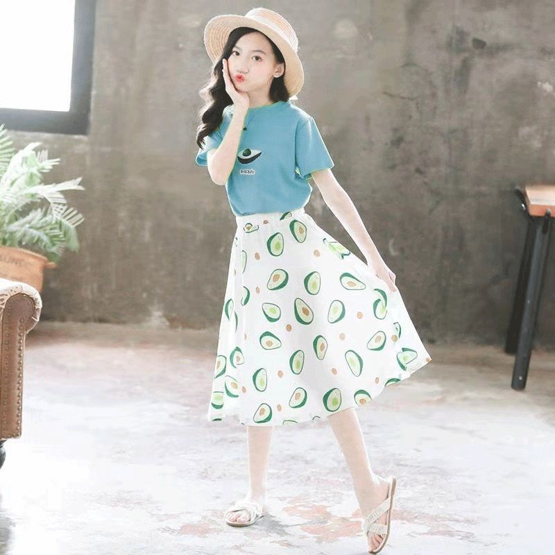 Bộ Áo Thun Cotton + Chân Váy Thời Trang Mùa Hè Kiểu Mới Dành Cho Bé Gái 8-10-12-13-15 Tuổi