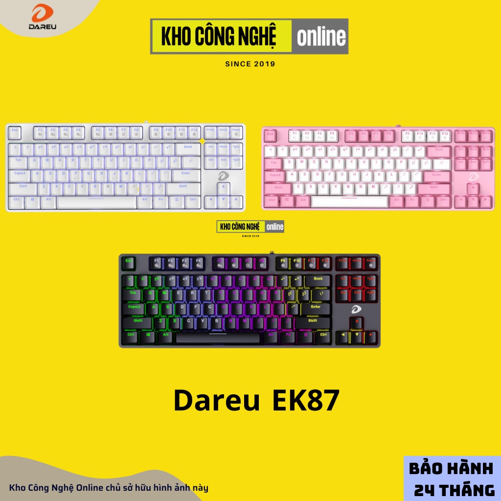Bàn phím cơ DAREU EK87 White / Black / Pink - Chính hãng (Bảo hành 24 tháng)