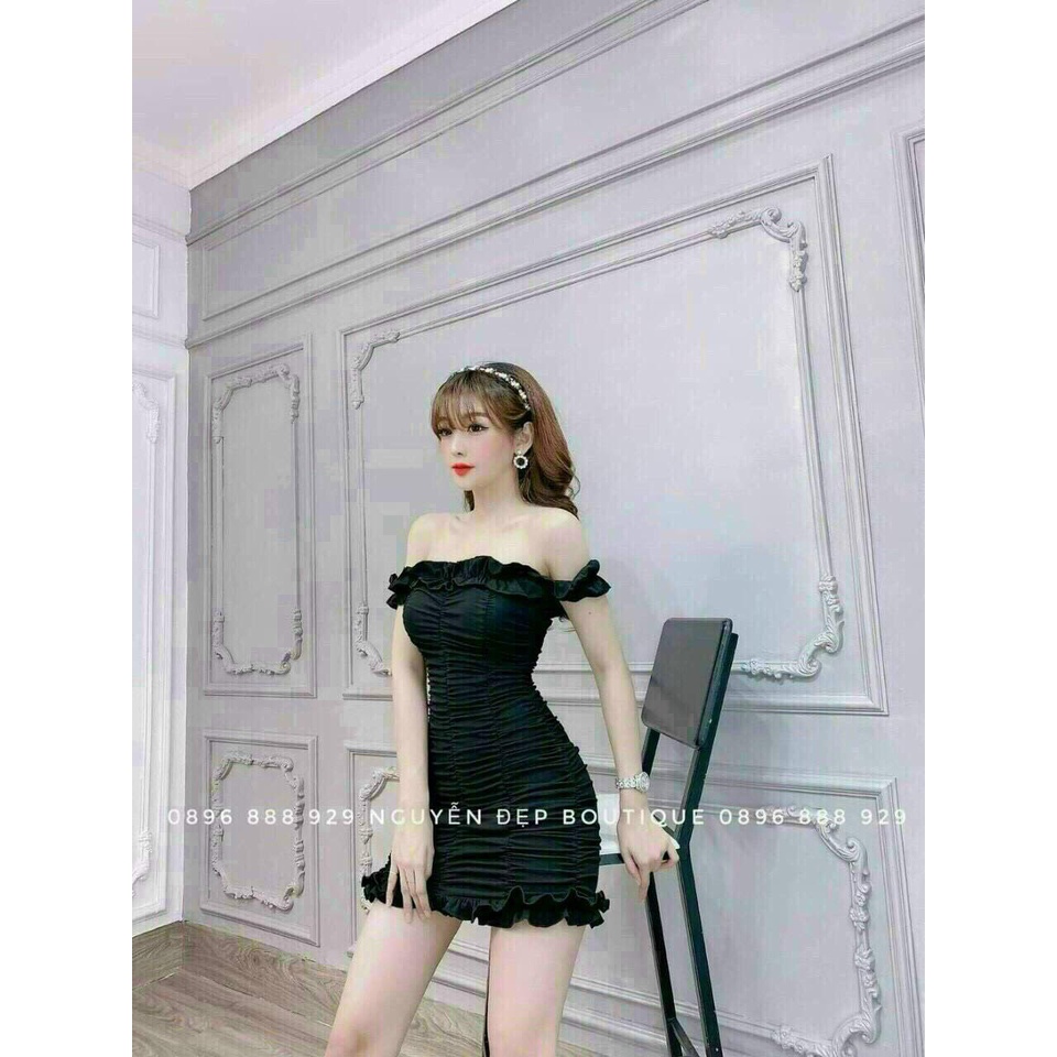Đầm body ôm trễ vai xếp ly kiểu cách độc lạ thể hiện cá tính các nàng, phù hợp di chơi dự tiệc fashionzero - 70204