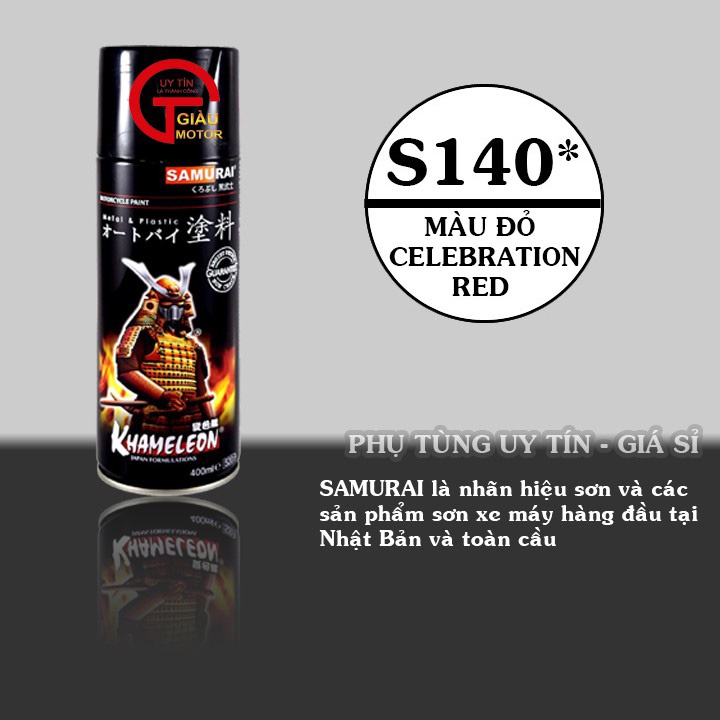 Sơn Samurai màu đỏ celebration S140 chính hãng, sơn xịt dàn áo xe máy chịu nhiệt, chống nứt nẻ, kháng xăng