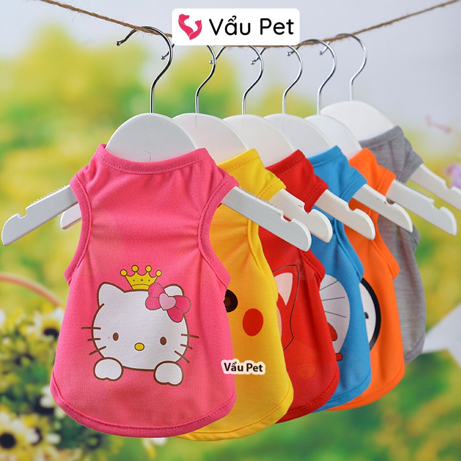 Áo Cho Chó Mèo Ba Lỗ Hoạt Hình - Quần Áo Cho Chó Poodle, Con, Lớn, Mèo, Thú Cưng Vẩu Pet Shop