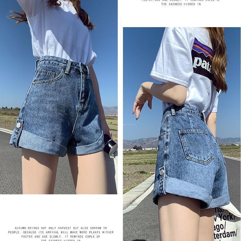 Quần Short Denim Lưng Cao Dáng Rộng Phong Cách Hàn Quốc Mẫu Mới 2022 Thời Trang Mùa Hè