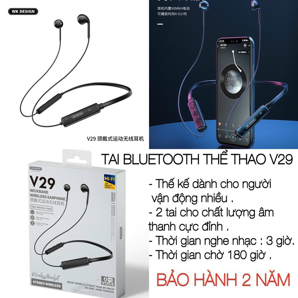 Tai nghe Bluetooth  FREE SHIP  tai nghe không dây Bluetooth V29 thiết kế cực kỳ chắc chắn và khỏe khoắn, dáng thể thao