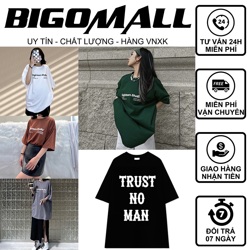 Áo Thun Tay Lỡ Xanh Lá EIGHTEEN TRUST các mẫu BIGOMALL - Áo Phông Nam Nữ Ulzzang Unisex Freesize Form Rộng 65kg