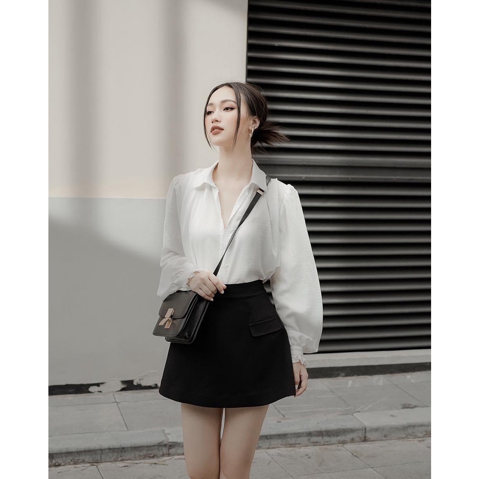 [Mã FAMARAL1 giảm 10K đơn 50K] ÁO SƠ MI LỤA TẰM CỔ V TAY BÈO