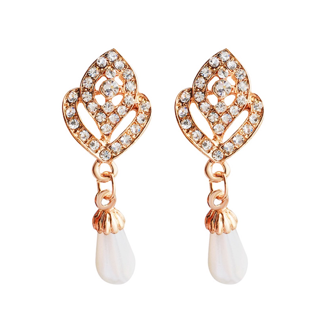 Khuyên tai hình giọt nước đính đá và ngọc trai giả thanh lịch dành cho nữ