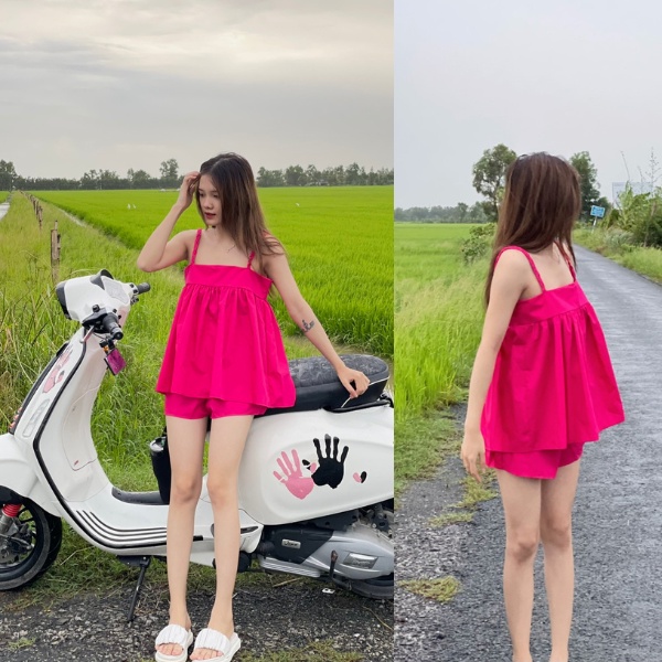 Set babydoll kèm quần siêu xinh MÀU HỒNG PLS29