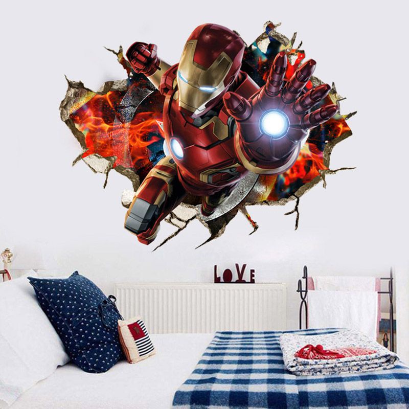 Decal dán tường Họa Tiết 3D Hình Siêu Anh Hùng Avengers Hoạt Hình Dùng Trang Trí Phòng Cho Trẻ Nhỏ